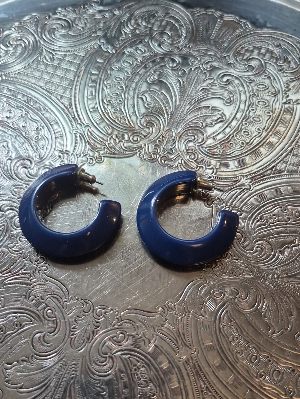 Chunky Navy Blue Hoop Earrings